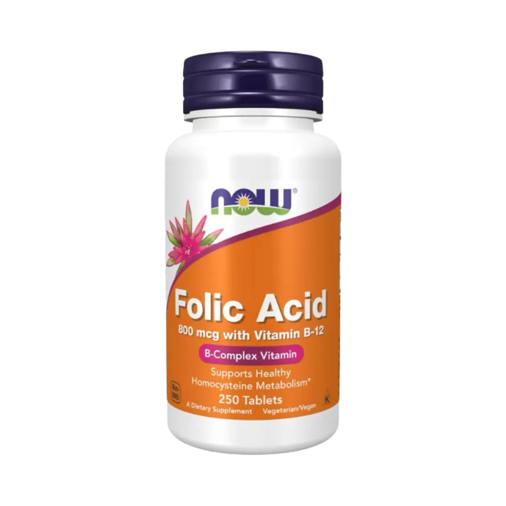 NOW Folic Acid 800mcg with Vitamin B-12 Tab 250s