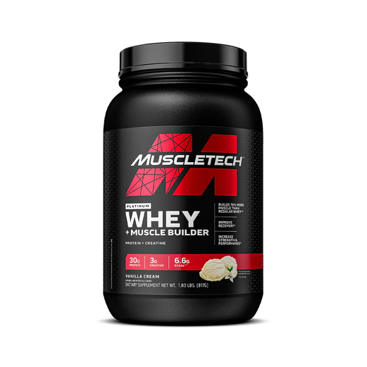 MuscleTech, Platinum Whey + Muscle Builder in Vanilla Cream flavor, 1.8 lbs