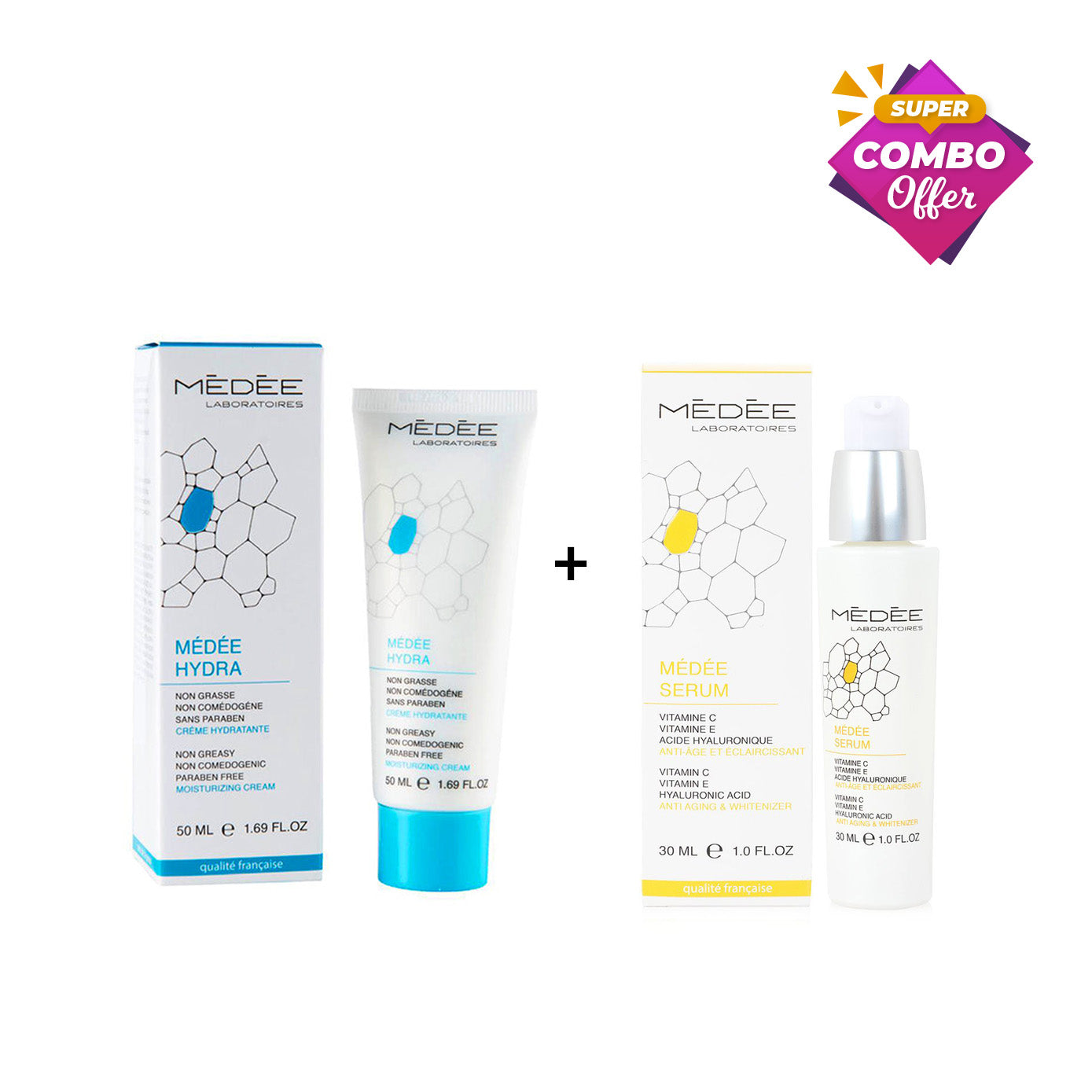 Super Combo Offer: MEDEE ANTI AGING AND WHITENIZER SERUM 30ML  + MEDEE HYDRA MOISTURIZING Cream 50 ML