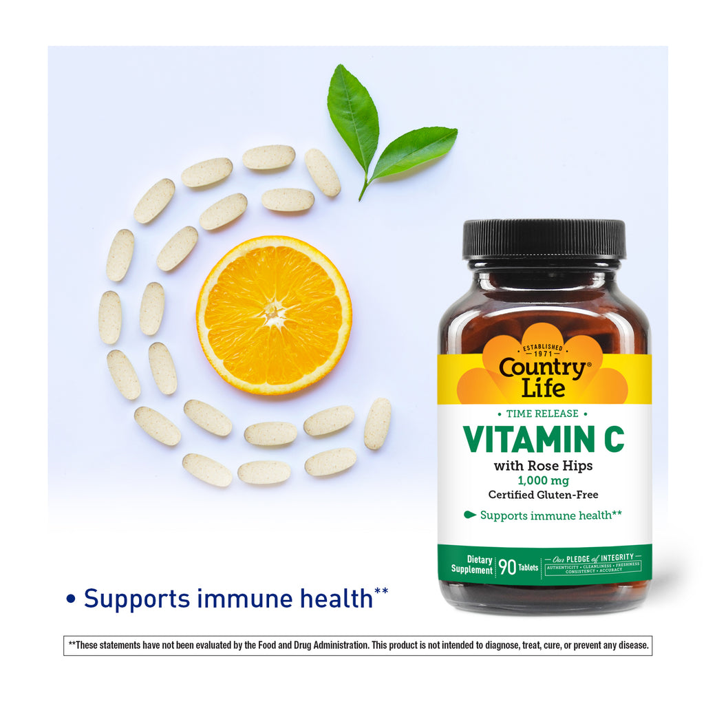 COUNTRY LIFE VITAMIN C WITH ROSE HIPS 1000MG TAB 90s